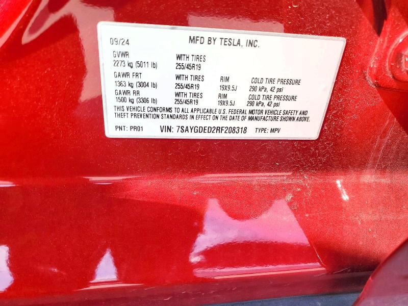 2024 Tesla Model Y მანქანა იყიდება აუქციონზე, vin: 7SAYGDED2RF208318, აუქციონის ნომერი: 46975446