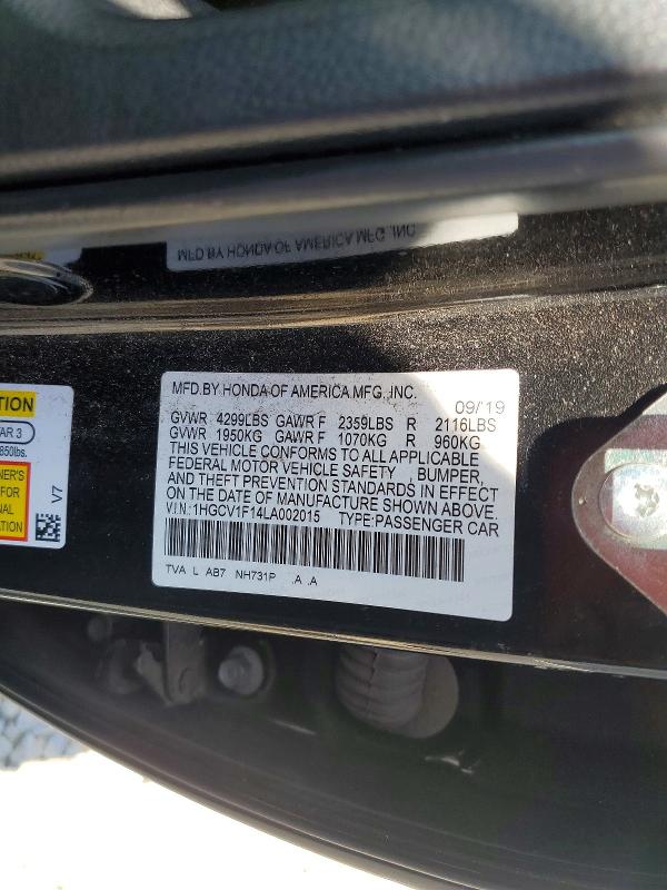 Продаж на аукціоні авто 2020 Honda Accord, vin: 1HGCV1F14LA002015, номер лоту: 46430136