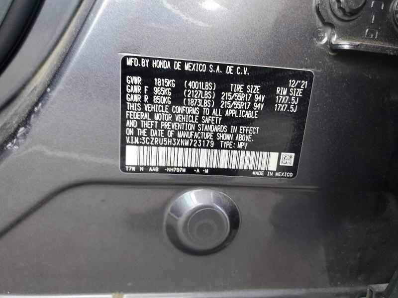 Продаж на аукціоні авто 2022 Honda Hr-v, vin: 3CZRU5H3XNM723179, номер лоту: 79123015