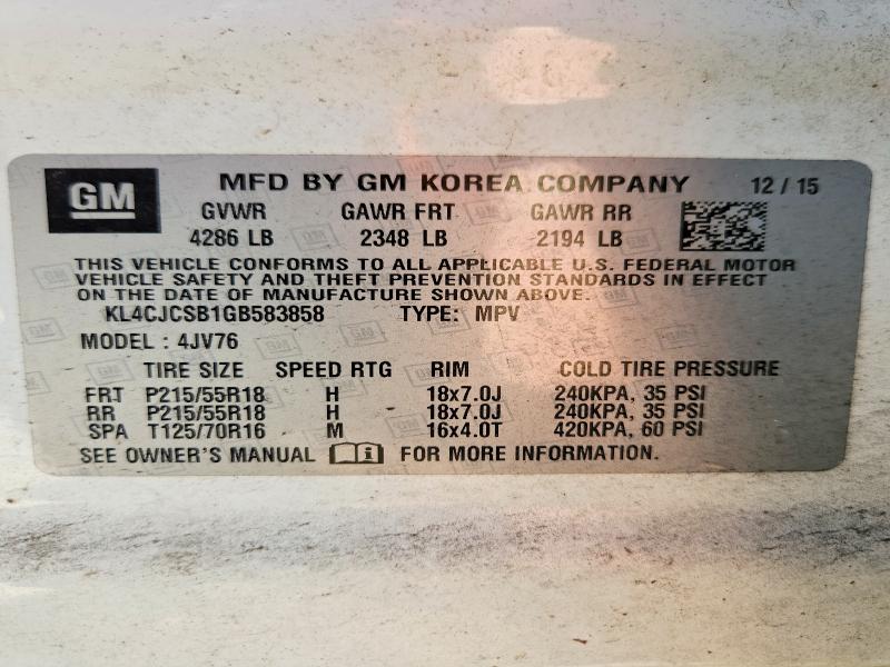 Продаж на аукціоні авто 2016 Buick Encore, vin: KL4CJCSB1GB583858, номер лоту: 79426765