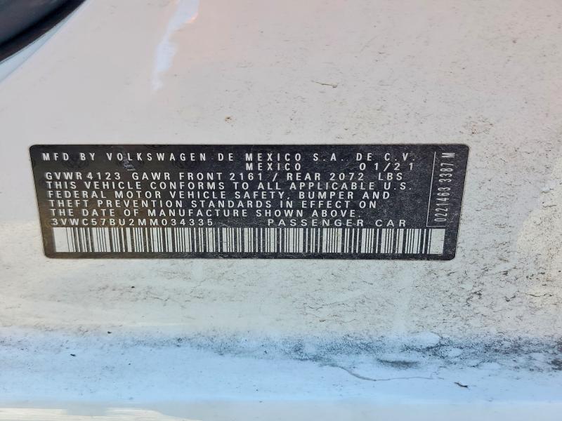 2021 Volkswagen Jetta მანქანა იყიდება აუქციონზე, vin: 3VWC57BU2MM034335, აუქციონის ნომერი: 41654366