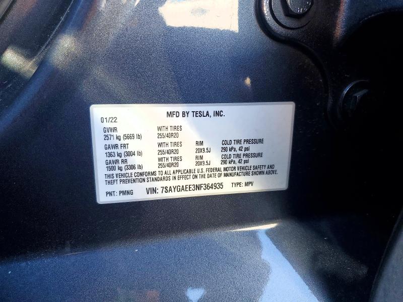 Продажа на аукционе авто 2022 Tesla Model Y, vin: 7SAYGAEE3NF364935, номер лота: 46538856