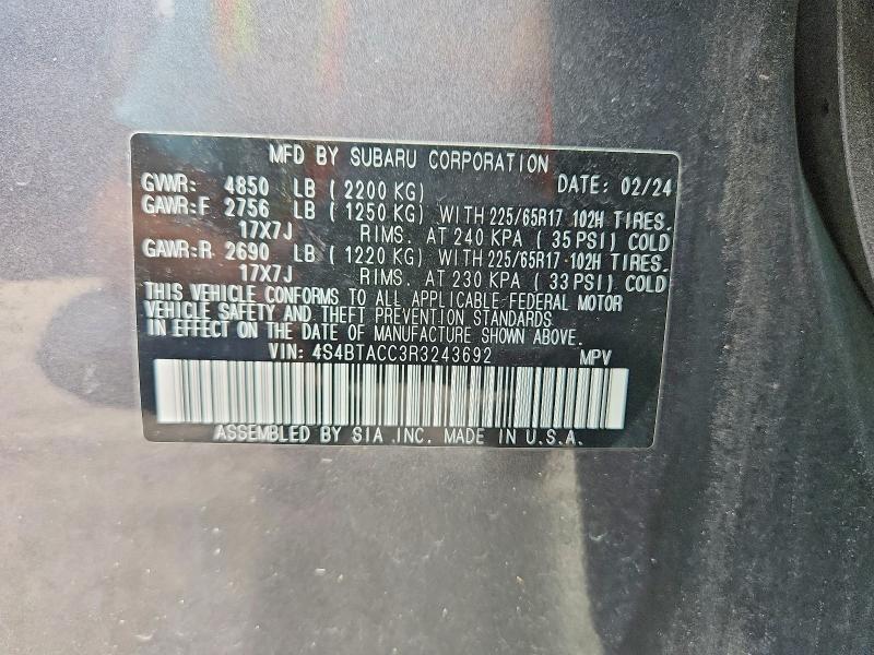 45640976 :رقم المزاد ، 4S4BTACC3R3243692 vin ، 2024 Subaru Outback مزاد بيع