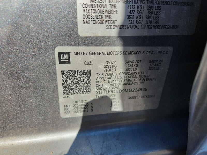 Продажа на аукционе авто 2021 Gmc Sierra, vin: 3GTU9DED9MG214545, номер лота: 46426586