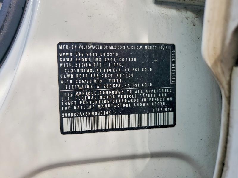 79580945 :رقم المزاد ، 3VV8B7AX5NM030165 vin ، 2022 Volkswagen Tiguan مزاد بيع