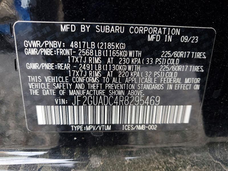Aukcja sprzedaży 2024 Subaru Crosstrek, vin: JF2GUADC4R8295469, numer aukcji: 46122726