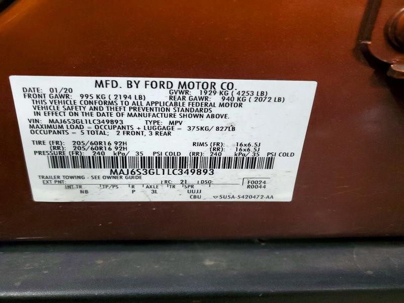 Aukcja sprzedaży 2020 Ford Ecosport, vin: MAJ6S3GL1LC349893, numer aukcji: 47091176