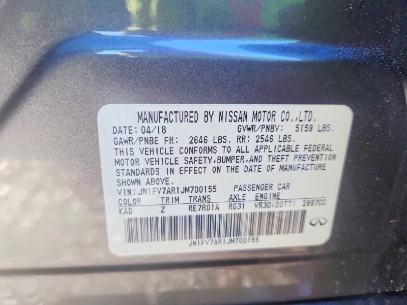 Aukcja sprzedaży 2018 Infiniti Q50, vin: JN1FV7AR1JM700155, numer aukcji: 46002136