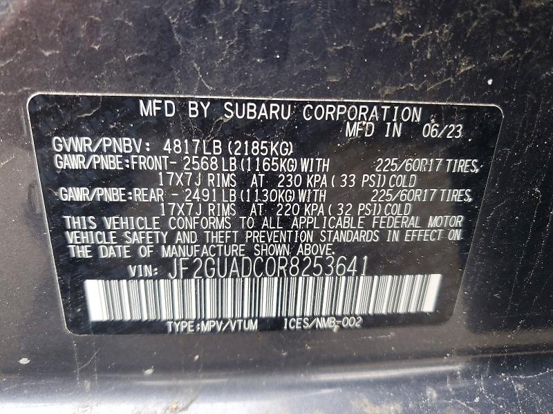 47555806 :رقم المزاد ، JF2GUADC0R8253641 vin ، 2024 Subaru Crosstrek مزاد بيع