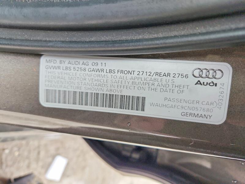 2012 Audi A6 მანქანა იყიდება აუქციონზე, vin: WAUHGAFC9CN057680, აუქციონის ნომერი: 46610106