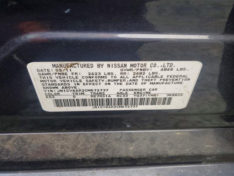 46701346 :رقم المزاد ، JN1CV6AR2CM672737 vin ، 2012 Infiniti G37 Sedan مزاد بيع