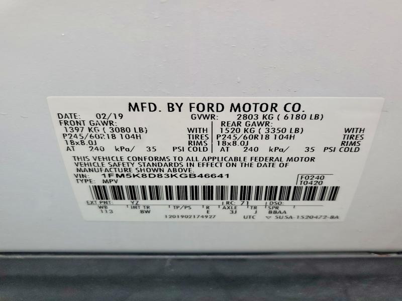 Продаж на аукціоні авто 2019 Ford Explorer, vin: 1FM5K8D83KGB46641, номер лоту: 79722855