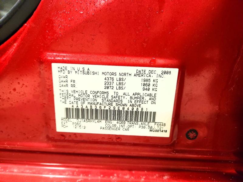 Продаж на аукціоні авто 2009 Mitsubishi Galant, vin: 4A3AB36F29E040881, номер лоту: 41733266