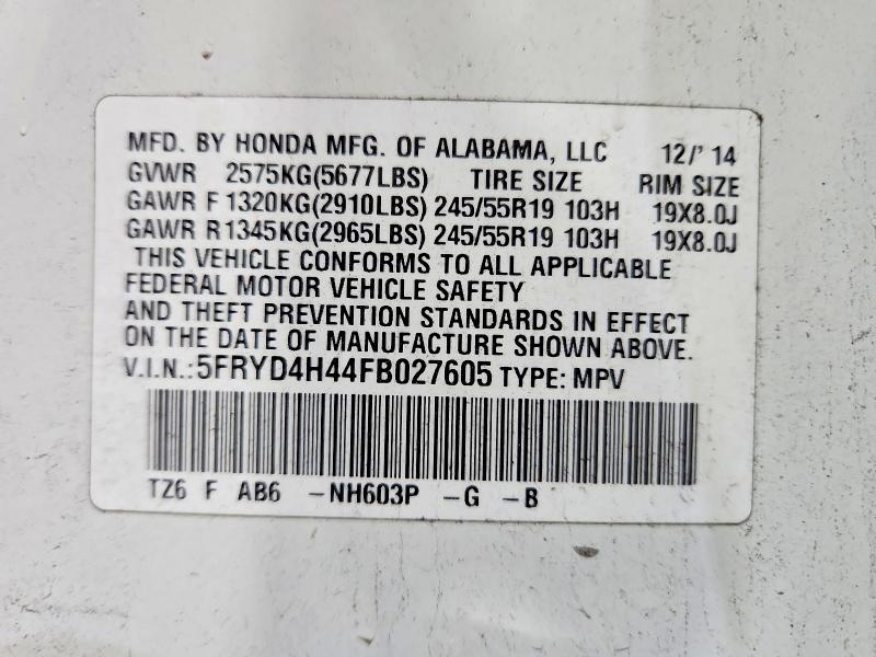 2015 Acura Mdx მანქანა იყიდება აუქციონზე, vin: 5FRYD4H44FB027605, აუქციონის ნომერი: 47704566