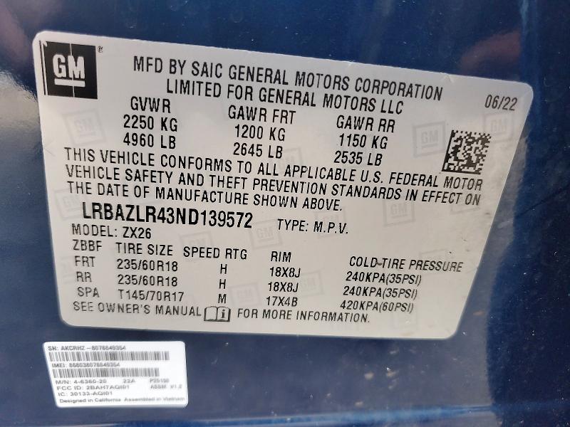 Aukcja sprzedaży 2022 Buick Envision, vin: LRBAZLR43ND139572, numer aukcji: 47527006
