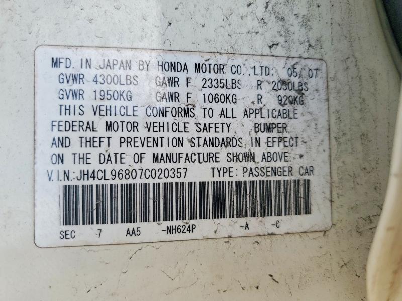 Продаж на аукціоні авто 2007 Acura Tsx, vin: JH4CL96807C020357, номер лоту: 47704846
