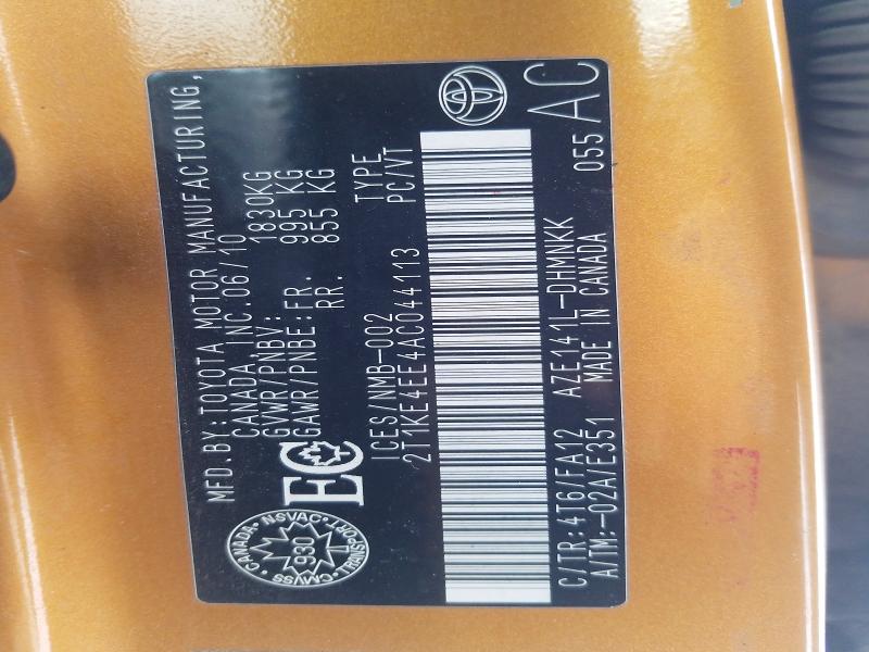 Продажа на аукционе авто 2010 Toyota Matrix, vin: 2T1KE4EE4AC044113, номер лота: 45580346