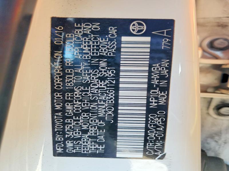 2016 Toyota Prius C მანქანა იყიდება აუქციონზე, vin: JTDKDTB36G1121951, აუქციონის ნომერი: 45568636