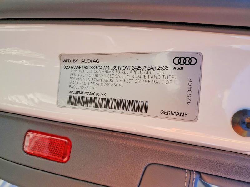 46770056 :رقم المزاد ، WAUBBAF4XMA016898 vin ، 2021 Audi A4 مزاد بيع