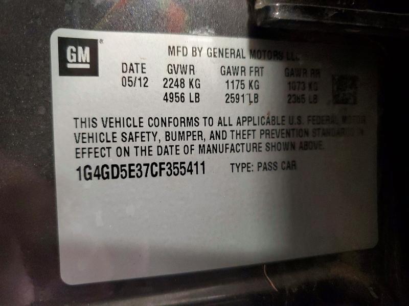 79820955 :رقم المزاد ، 1G4GD5E37CF355411 vin ، 2012 Buick Lacrosse مزاد بيع