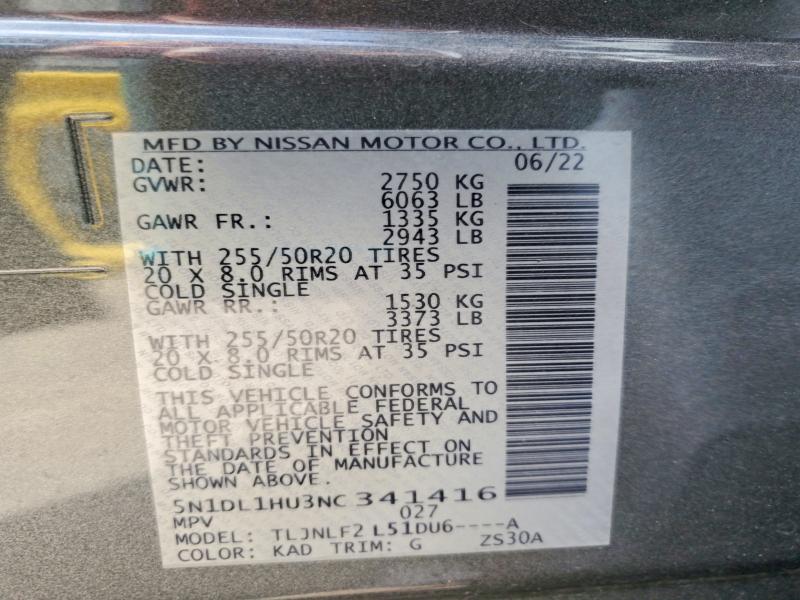 Aukcja sprzedaży 2022 Infiniti Qx60, vin: 5N1DL1HU3NC341416, numer aukcji: 47166356