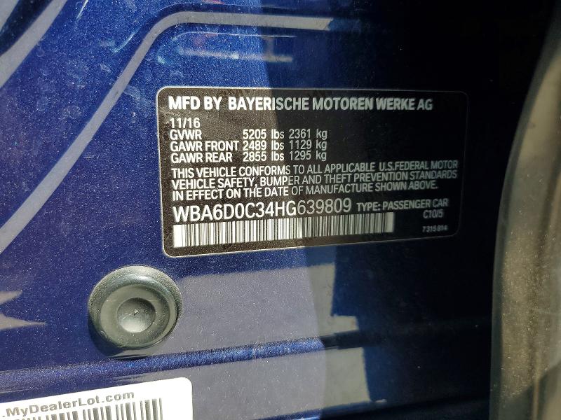 79478535 :رقم المزاد ، WBA6D0C34HG639809 vin ، 2017 Bmw 640 مزاد بيع