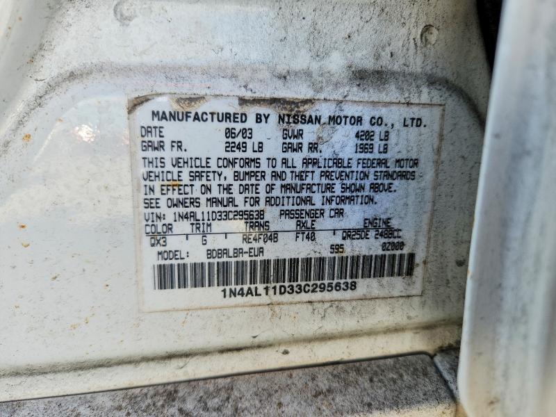 Aukcja sprzedaży 2003 Nissan Altima, vin: 1N4AL11D33C295638, numer aukcji: 47127526