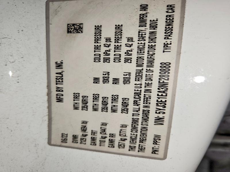 Продажа на аукционе авто 2022 Tesla Model 3, vin: 5YJ3E1EA3NF289888, номер лота: 47087356