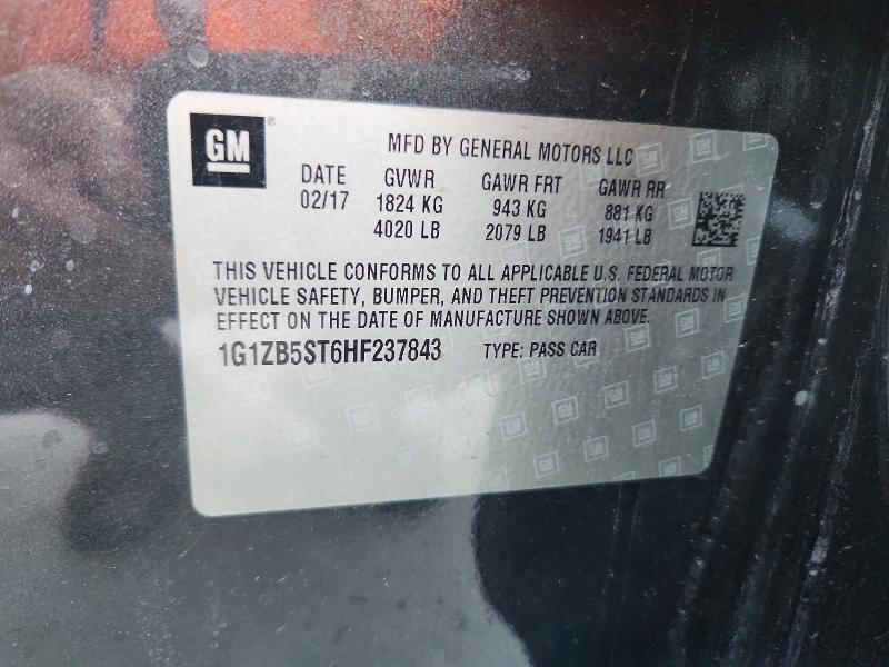 2017 Chevrolet Malibu მანქანა იყიდება აუქციონზე, vin: 1G1ZB5ST6HF237843, აუქციონის ნომერი: 46210246