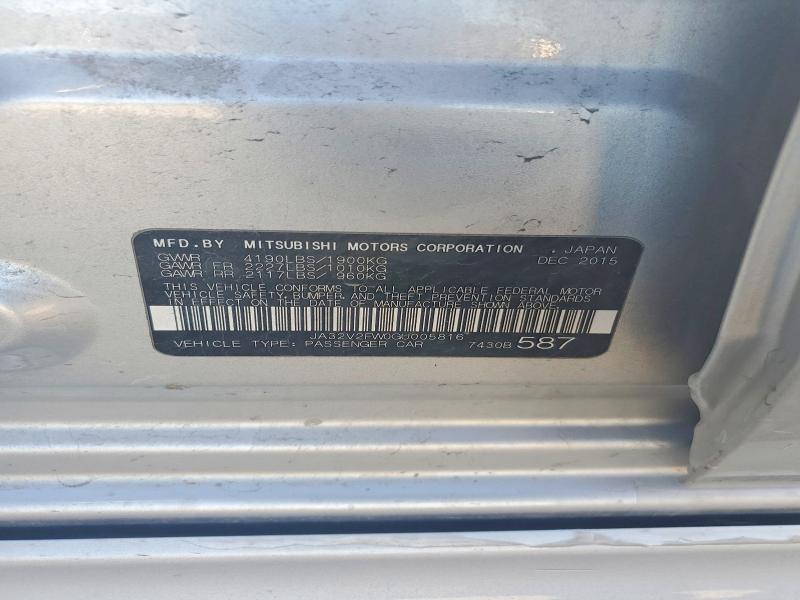 Aukcja sprzedaży 2016 Mitsubishi Lancer, vin: JA32V2FW0GU005816, numer aukcji: 41619986