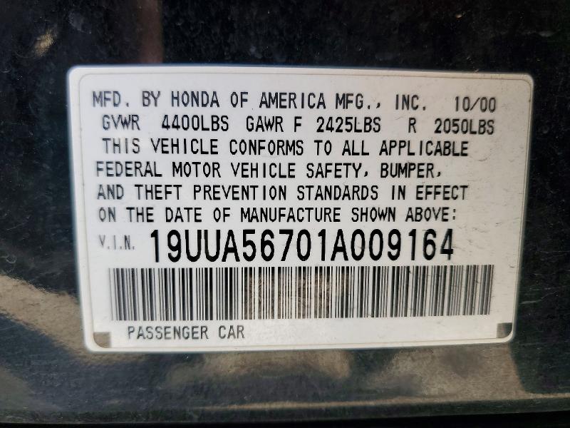 2001 Acura 3.2tl მანქანა იყიდება აუქციონზე, vin: 19UUA56701A009164, აუქციონის ნომერი: 46721286
