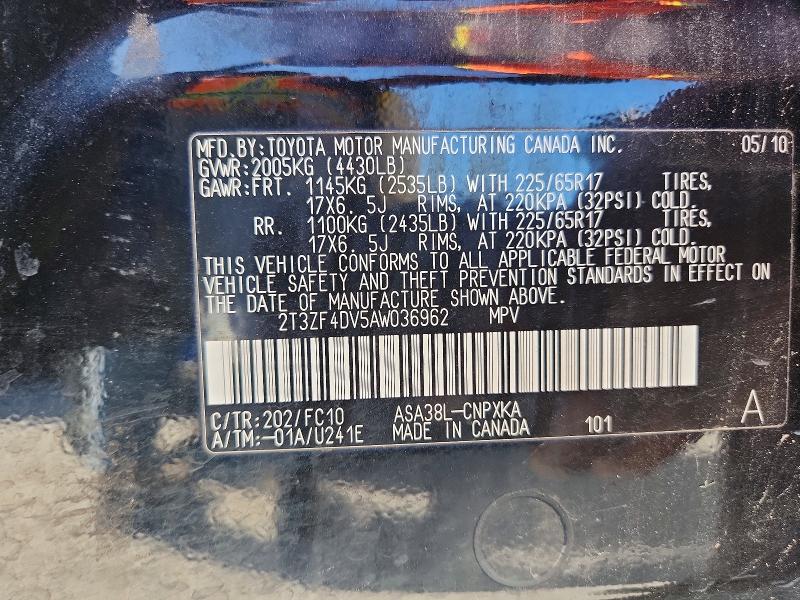 Aukcja sprzedaży 2010 Toyota Rav4, vin: 2T3ZF4DV5AW036962, numer aukcji: 45848016