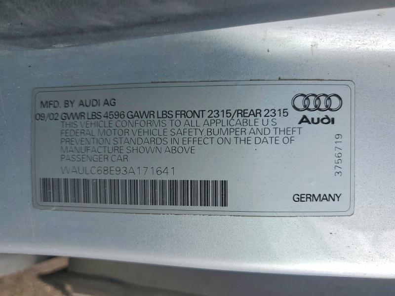Aukcja sprzedaży 2003 Audi A4, vin: WAULC68E93A171641, numer aukcji: 46033476