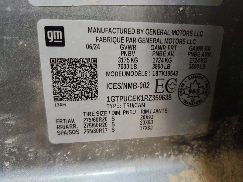 2024 Gmc Sierra მანქანა იყიდება აუქციონზე, vin: 1GTPUCEK1RZ359638, აუქციონის ნომერი: 42080986