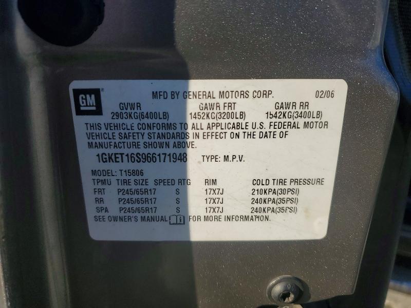 2006 Gmc Envoy მანქანა იყიდება აუქციონზე, vin: 1GKET16S966171948, აუქციონის ნომერი: 79559625