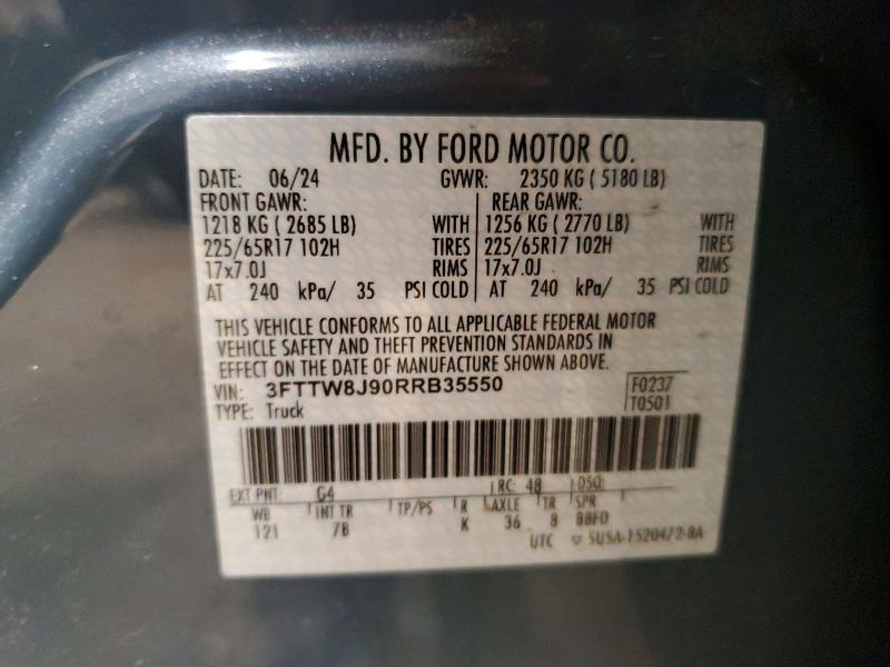 Aukcja sprzedaży 2024 Ford Maverick, vin: 3FTTW8J90RRB35550, numer aukcji: 79076545