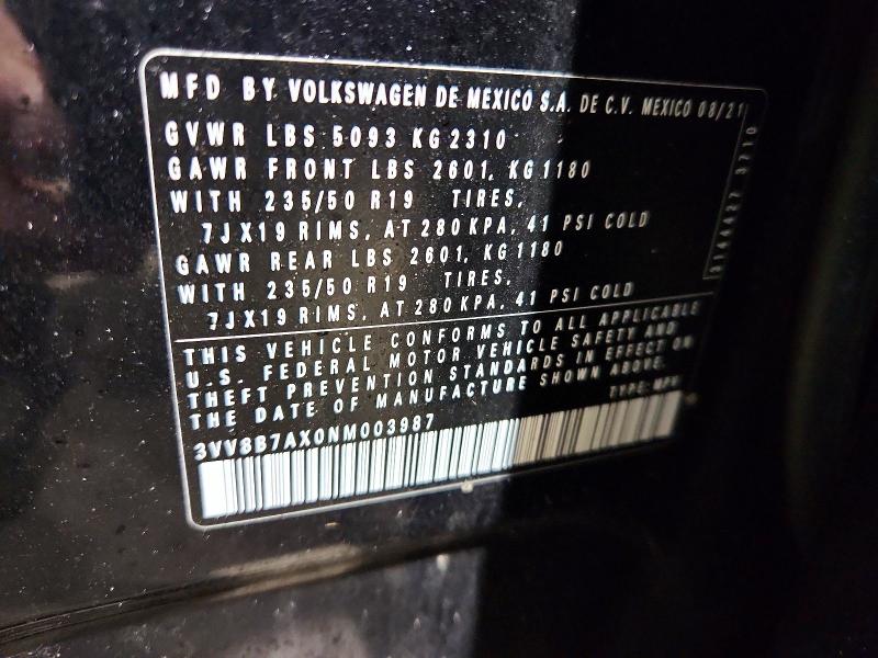 47350886 :رقم المزاد ، 3VV8B7AX0NM003987 vin ، 2022 Volkswagen Tiguan مزاد بيع
