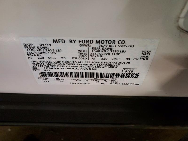 2020 Ford Explorer მანქანა იყიდება აუქციონზე, vin: 1FMSK8DH9LGA68855, აუქციონის ნომერი: 46353286