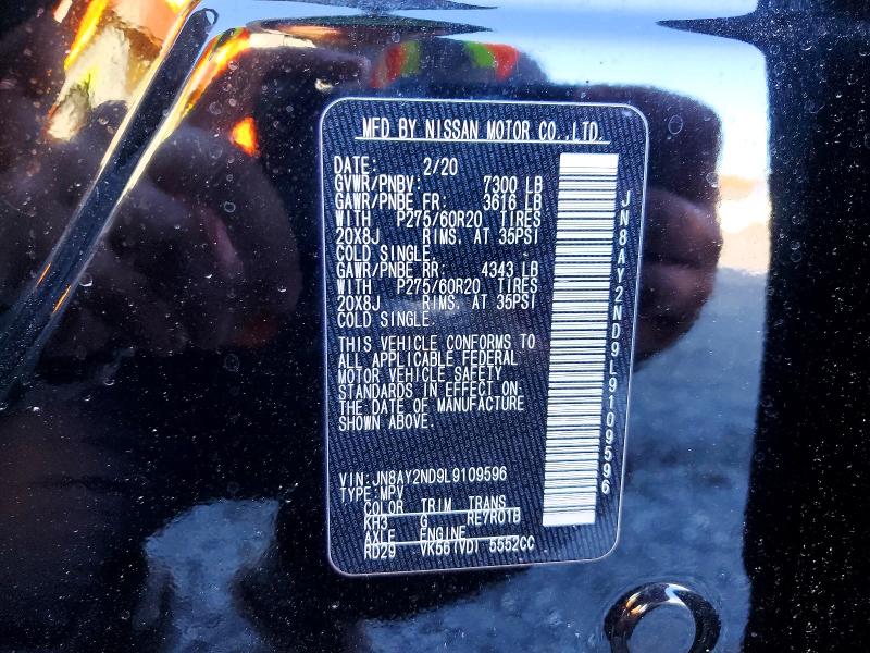 2020 Nissan Armada მანქანა იყიდება აუქციონზე, vin: JN8AY2ND9L9109596, აუქციონის ნომერი: 46574806
