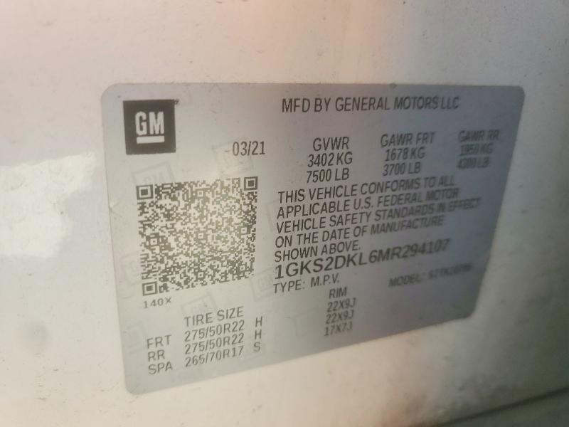 2021 Gmc Yukon მანქანა იყიდება აუქციონზე, vin: 1GKS2DKL6MR294107, აუქციონის ნომერი: 47474906