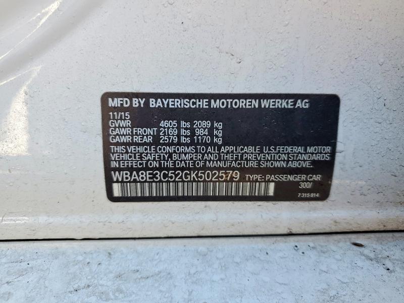 2016 Bmw 328 მანქანა იყიდება აუქციონზე, vin: WBA8E3C52GK502579, აუქციონის ნომერი: 41756866