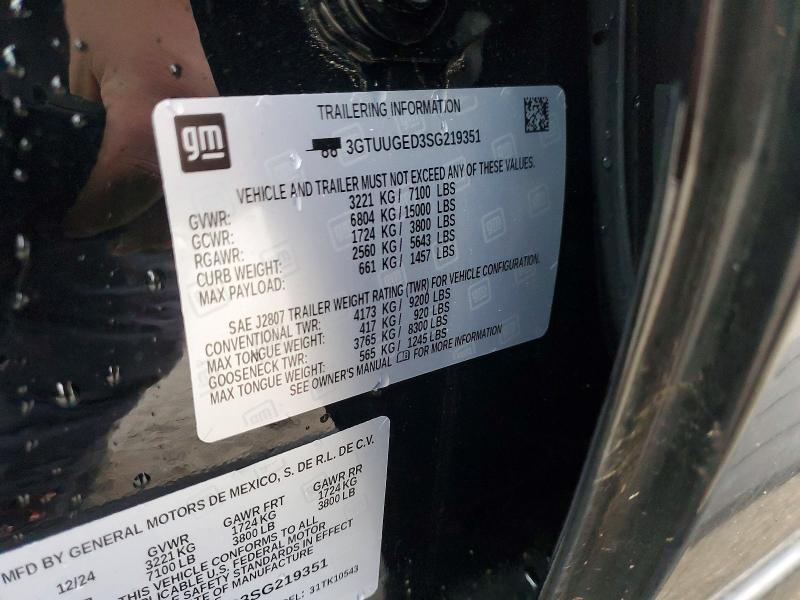 2025 Gmc Sierra მანქანა იყიდება აუქციონზე, vin: 3GTUUGED3SG219351, აუქციონის ნომერი: 79388665