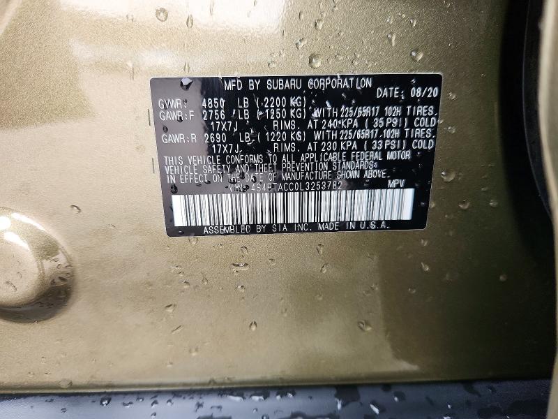 Aukcja sprzedaży 2020 Subaru Outback, vin: 4S4BTACC0L3253782, numer aukcji: 48107566