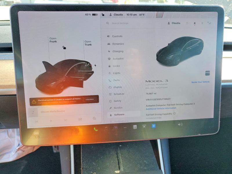 46430446 :رقم المزاد ، 5YJ3E1EB1LF746221 vin ، 2020 Tesla Model 3 مزاد بيع