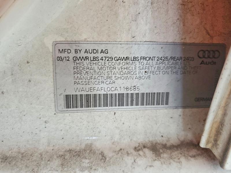 79795565 :رقم المزاد ، WAUEFAFL0CA118685 vin ، 2012 Audi A4 مزاد بيع