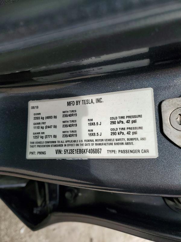 Продажа на аукционе авто 2019 Tesla Model 3, vin: 5YJ3E1EB6KF406867, номер лота: 47813046