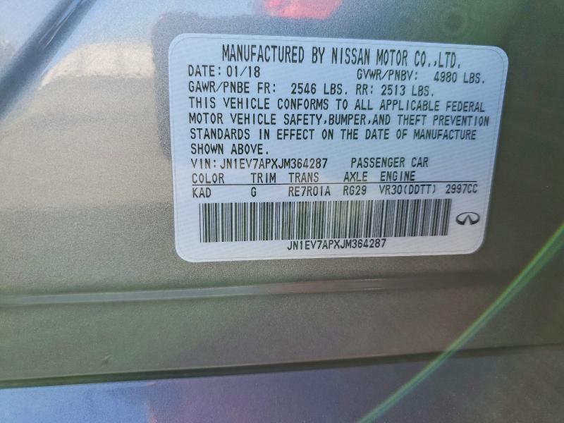 45684276 :رقم المزاد ، JN1EV7APXJM364287 vin ، 2018 Infiniti Q50 مزاد بيع
