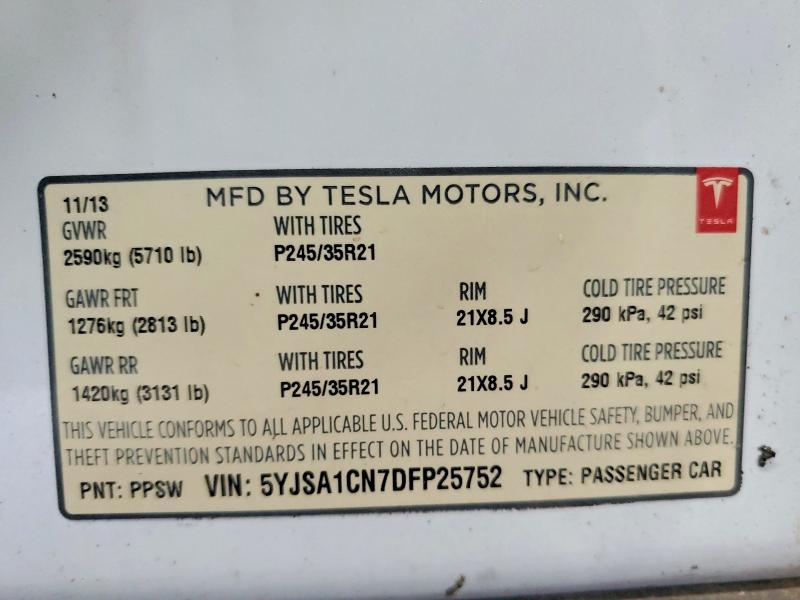 Aukcja sprzedaży 2013 Tesla Model S, vin: 5YJSA1CN7DFP25752, numer aukcji: 78641985
