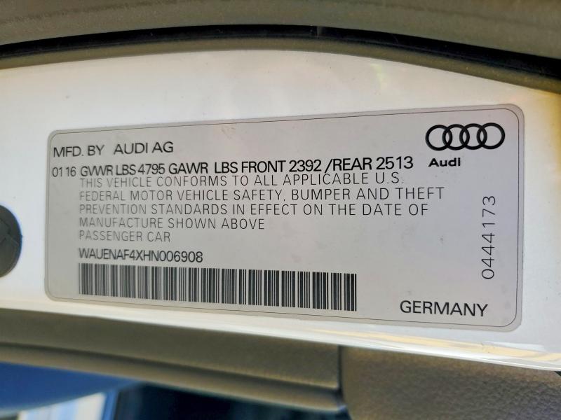 Продаж на аукціоні авто 2017 Audi A4, vin: WAUENAF4XHN006908, номер лоту: 46887976