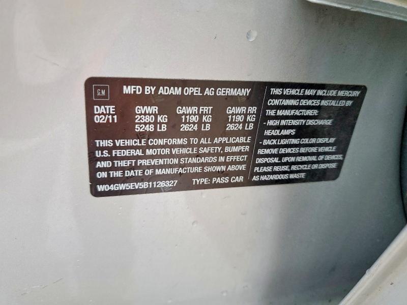 2011 Buick Regal მანქანა იყიდება აუქციონზე, vin: W04GW5EV5B1126327, აუქციონის ნომერი: 47921866